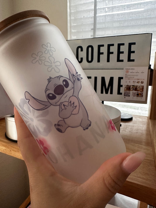 Stitch frosted glass cup 16oz