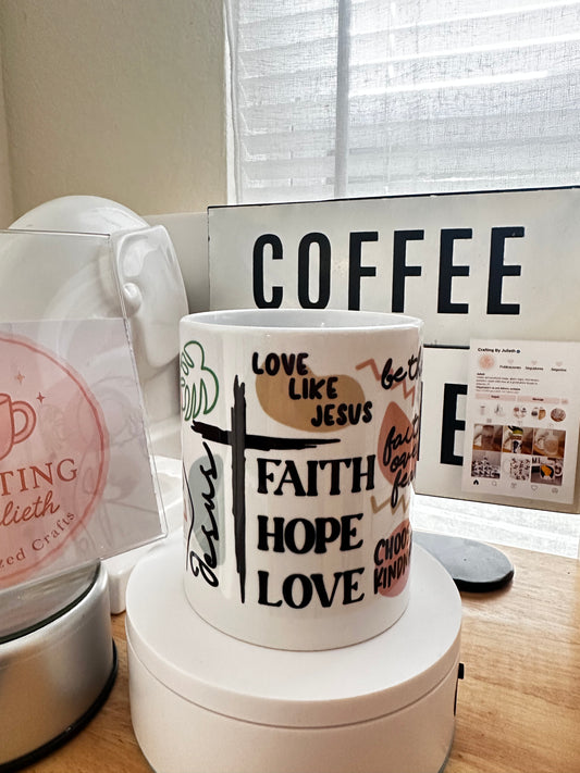 Taza con mensaje cristiano en inglés