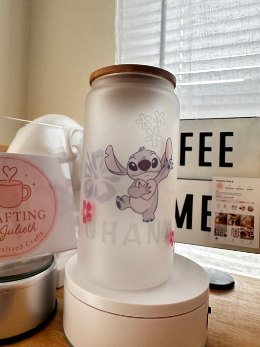 Stitch frosted glass cup 16oz